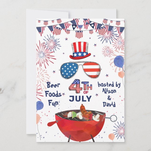 4:e JULY American Flagga Fireworks BBQ Party Inbjudningar (Framsida)