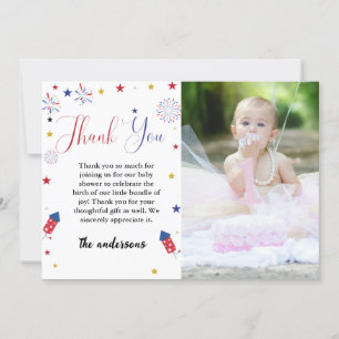 4:e July Baby Shower - tackkort Inbjudningar