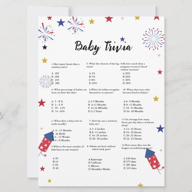 4:e july baby trivia-spelet för babyduschspel (Framsida)