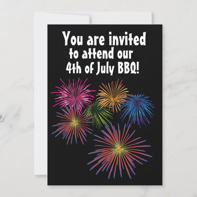 4:e JULY BBQ FIREWORKS PARTY ANPASSNINGSBAR INVITA Inbjudningar (Framsida)