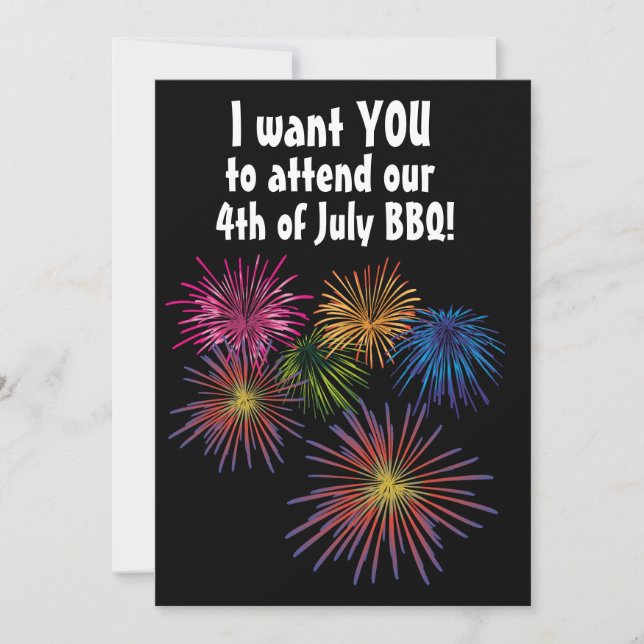 4:e JULY BBQ FIREWORKS PARTY ANPASSNINGSBAR INVITA Inbjudningar (Framsida)