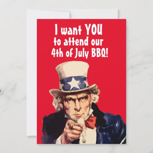 4:e JULY BBQ PARTY UNCLE SAM PARTY INVITATIONS Inbjudningar (Framsida)