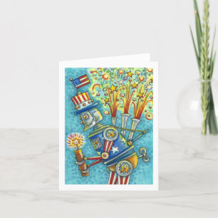 4:E JULY FIREWORKS ROBOT, STEAMPUNK HUMOR Blank Kort