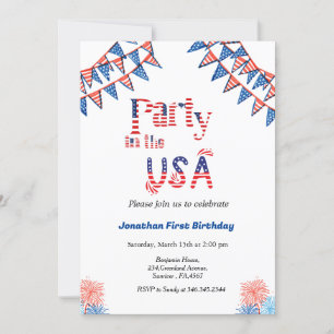4:e July party i USA: rödvit och blå Inbjudningar