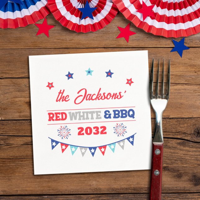 4:e July Red white och BBQ-familjen namn patriotic Pappersservett (Skapare uppladdad)