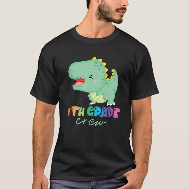 4:e Klass-besättningen Cute Dinosaur första dagen  T Shirt (Framsida)