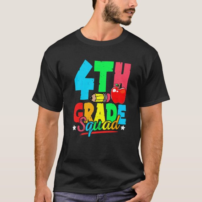 4:e Klass-fyrkantssladden Back to school första da T Shirt (Framsida)