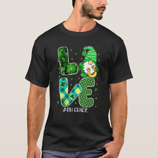 4:e Klass Kärlek Gnome Shamrock Irish Teacher St P T Shirt (Framsida)