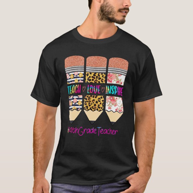 4:e klass lärare lär kärlek inspirera penna leopar t shirt (Framsida)
