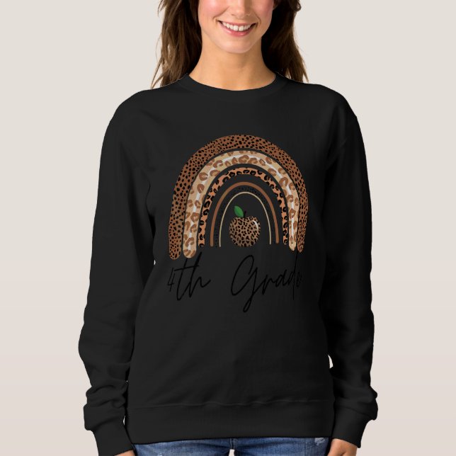 4:e klass lärare leopard regnbåge tacksgiving dag t shirt (Framsida)