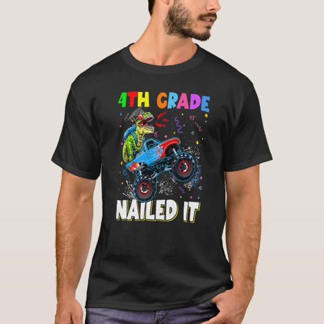 4:e Klass Nailit: Dinosaur Rex Monster Lastbil Gra T Shirt (Framsida)