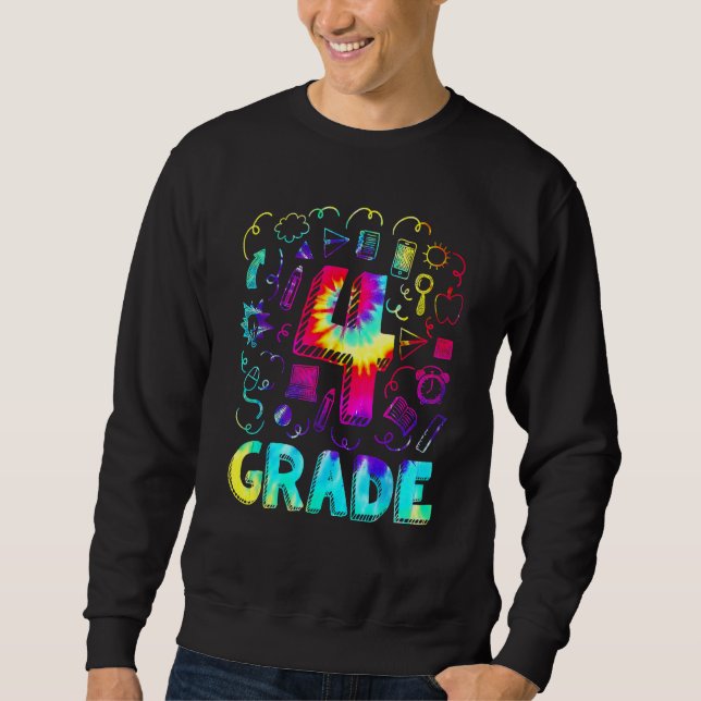 4:e klass Tie Dye Tillbaka till skolan Elev Lärare Lång Ärmad Tröja (Framsida)