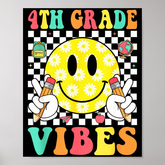 4:e klass vibbar retro leende ansikte lärare barn  poster (Framsidan)
