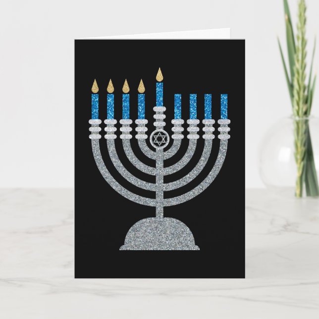 4:e natten på Hanukkah Glitter-kortet Tack Kort (Framsida)