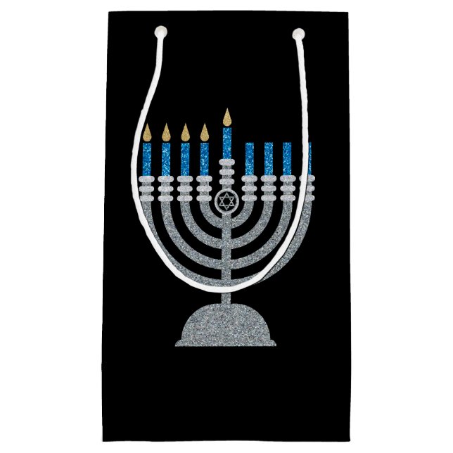 4:e natten på Hanukkah Glitter Small Gift Bag (Framsidan)