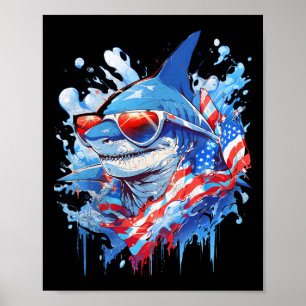 4:e Patriotic Funny Shark Sungles Independence day Poster