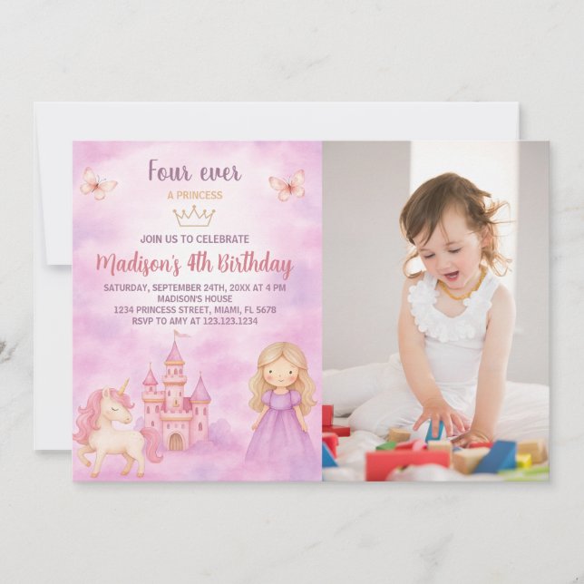 4:e prinsessan Birthday-inbjudan med foto Inbjudningar (Framsida)