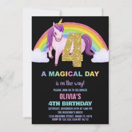 4:e regnbåge, Unicorn Birthday-inbjudan Glitter Inbjudningar