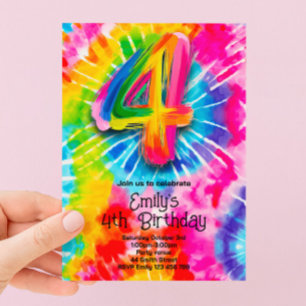 4:e Tie Dye Födelsedagen Inbjudningar
