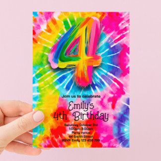 4:e Tie Dye Födelsedagen Inbjudningar