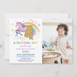 4:e Unicorn Birthday-inbjudan med foto Inbjudningar