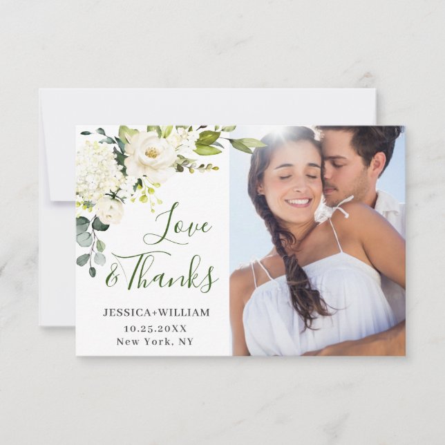 4 Elegant Eucalyptus Vit ros Blommigt Tack Kort (Framsida)