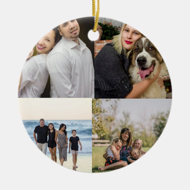 4 familjefotokollage anpassat julgransprydnad keramik (Framsidan)