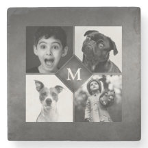 4-familjefoton Black White Chalkboard Monogram