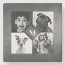 4-familjefoton Black White Chalkboard Monogram Stenunderlägg