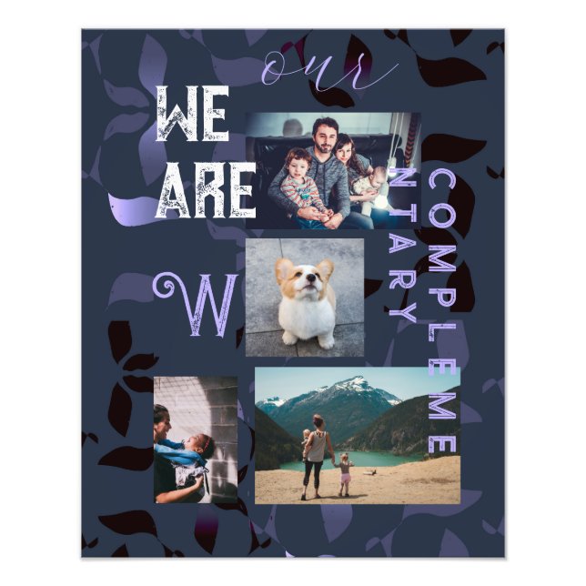 4 Familjefoton och offertblått Löv Mönster Fototryck (Framsidan)