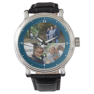 4-familjens fotomall Enkel blå Teal Gräns Armbandsur
