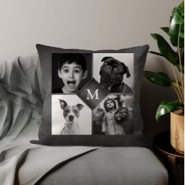 4 Family Photos Collage Black Chalkboard Kudde