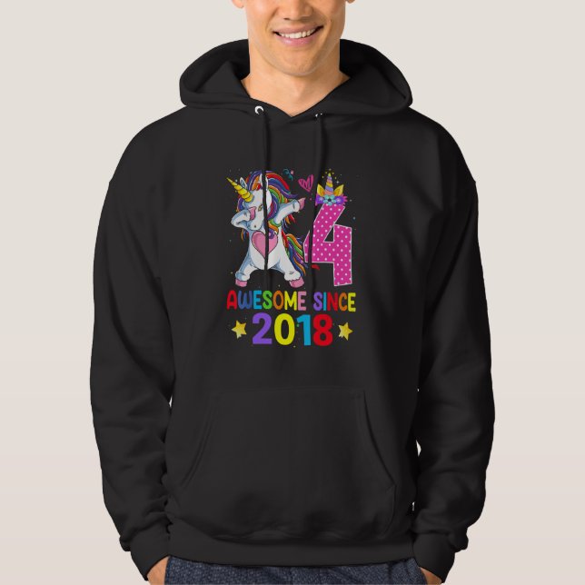 4 Fantastisk sedan 2018 Dabbing Unicorn 4e födelse Hoodie (Framsida)