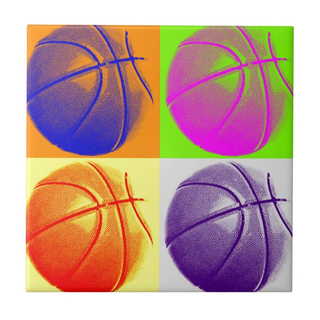 4 Färg Art Basketboll Kakelplatta (Framsidan)