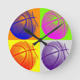 4 Färg Art Basketboll Rund Klocka