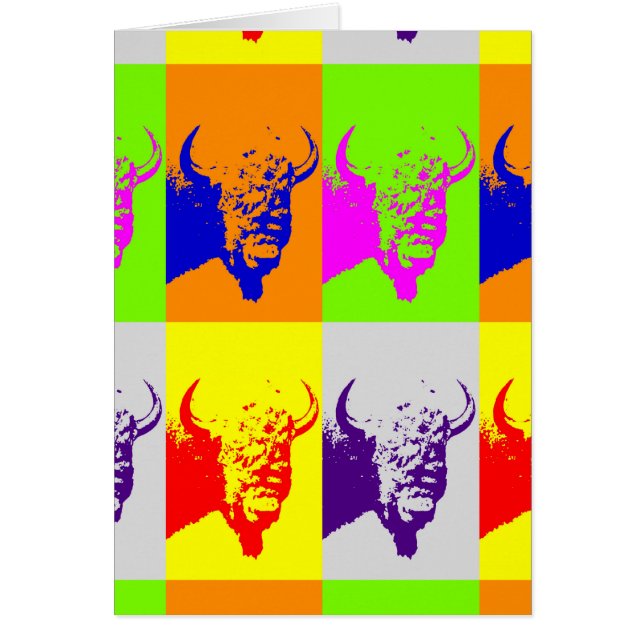 4 Färg Pop Art Buffalo Bison Hälsningskort (Framsidan)