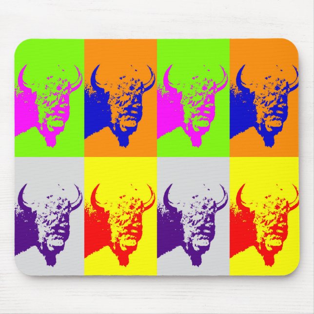 4 Färg Pop Art Buffalo Bison Musmatta (Framsidan)