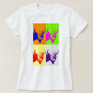 4 Färg Pop Art Buffalo Bison T-shirt