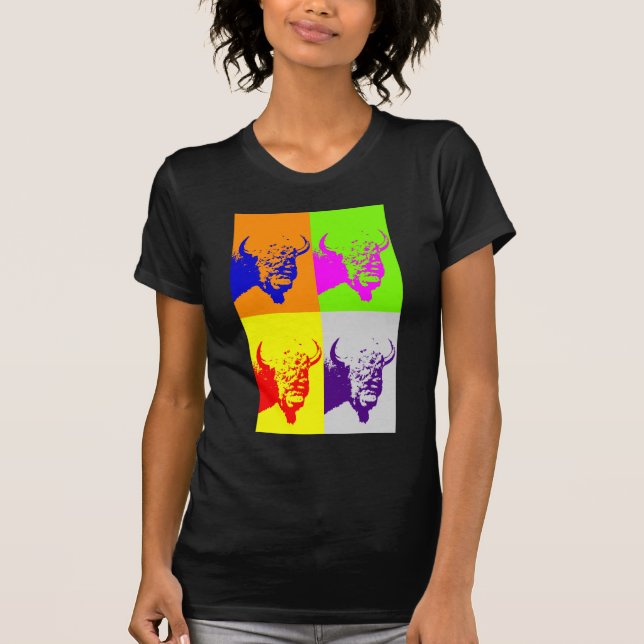 4 Färg Pop Art Buffalo Bison T-shirt (Framsida)