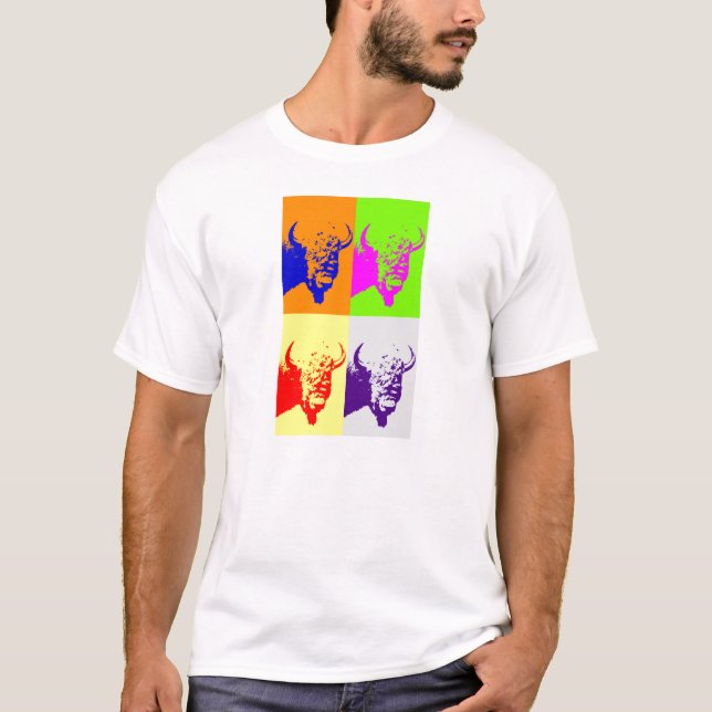 4 Färg Pop Art Buffalo Bison T Shirt (Framsida)
