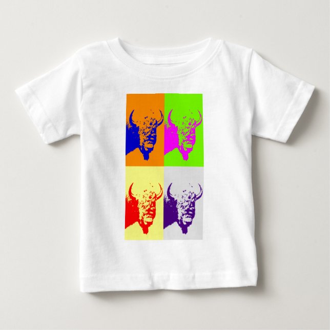 4 Färg Pop Art Buffalo Bison Tee (Framsida)
