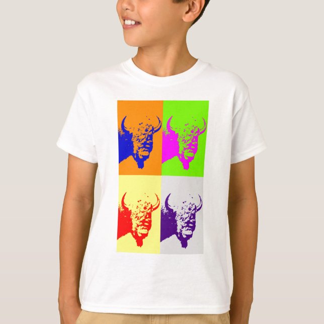 4 Färg Pop Art Buffalo Bison Tee Shirt (Framsida)
