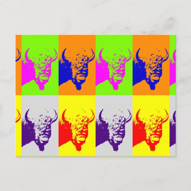 4 Färg Pop Art Buffalo Bison Vykort (Framsida)