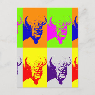 4 Färg Pop Art Buffalo Bison Vykort