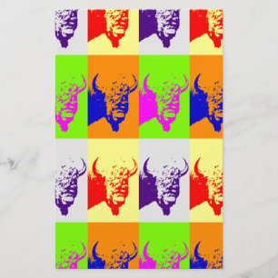 4 Färgad Pop Art Buffalo Bison Brevpapper