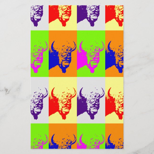 4 Färgad Pop Art Buffalo Bison Brevpapper (Framsida)
