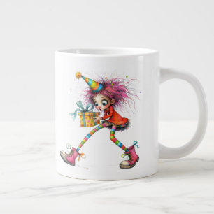 * 4 Färgglad Whimsical Jul Flicka Gåva AP97 Jumbo Mugg