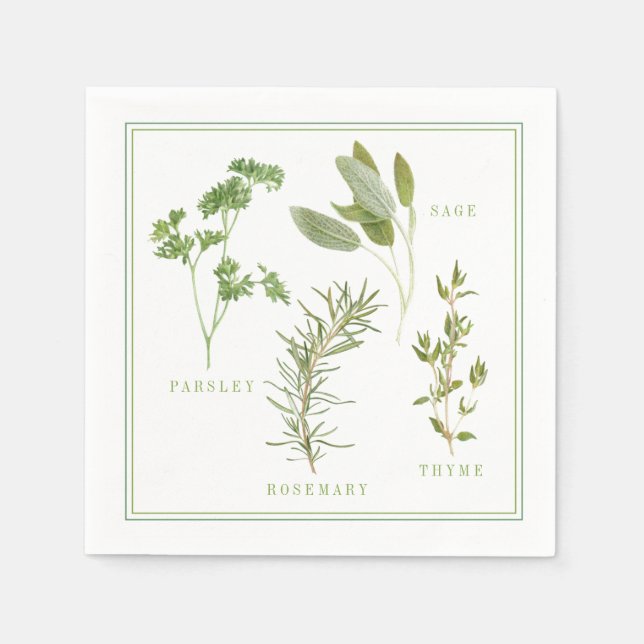 4 FÄRSKA ÖRTER Standard Cocktail Papper Napkins Pappersservett (Framsidan)