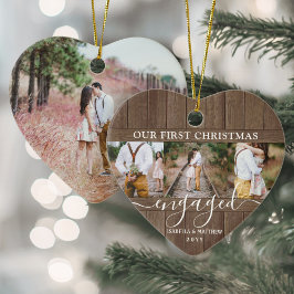 4 Foto 1:a Julafton Engine Rustic Faux Wood Heart Julgransprydnad Keramik