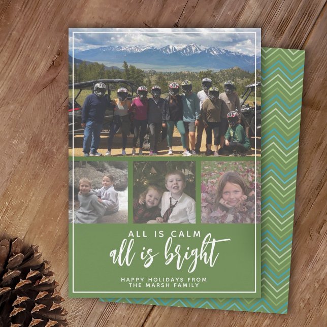4 Foto - allt är Lugn Bright Grönt Blue jul Julkort (Skapare uppladdad)